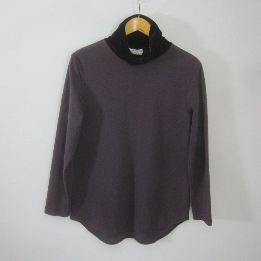 Coldwater Creek Womens S Eggplant Purple LS Knit Velvet Turtleneck Shirt